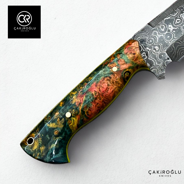 Çakıroğlu Damascus Machete - Handcrafted Exclusive Knife with Stabilized Handle