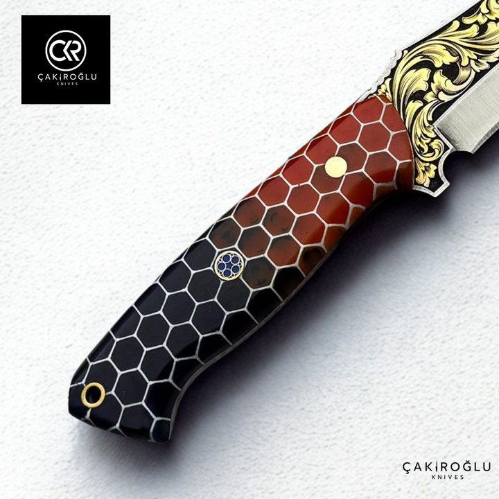 Aurum Hive V2 - Limited Collector’s Edition N690 Knife with Gold Engraving & Epoxy Hive Handle