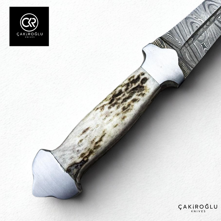Çakıroğlu Damascus Dagger – Handcrafted Collector’s Knife with Stag Antler Handle