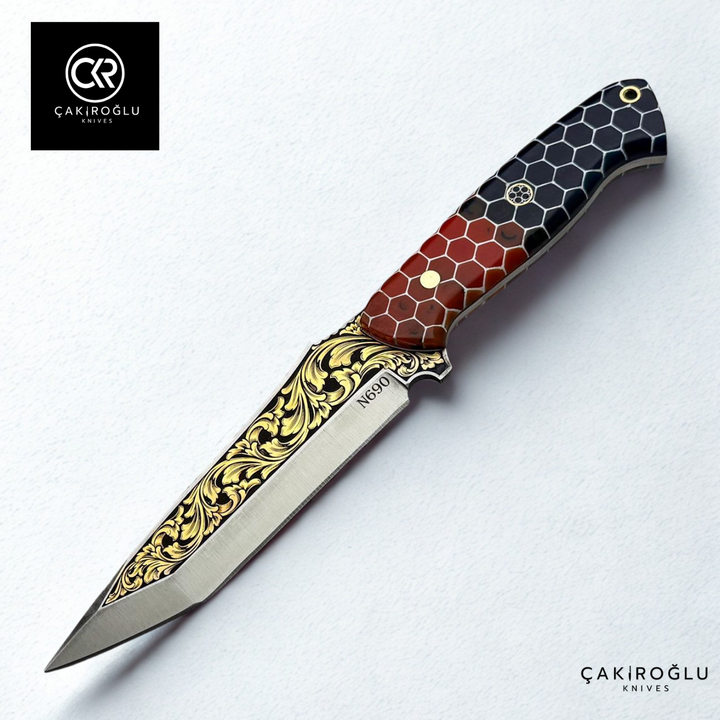 Aurum Hive V2 - Limited Collector’s Edition N690 Knife with Gold Engraving & Epoxy Hive Handle