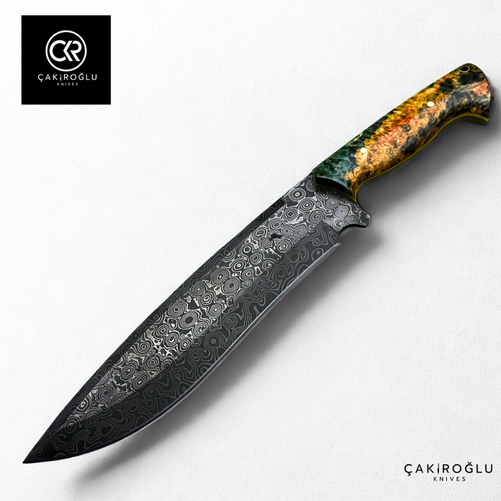 Çakıroğlu Damascus Machete - Handcrafted Exclusive Knife with Stabilized Handle