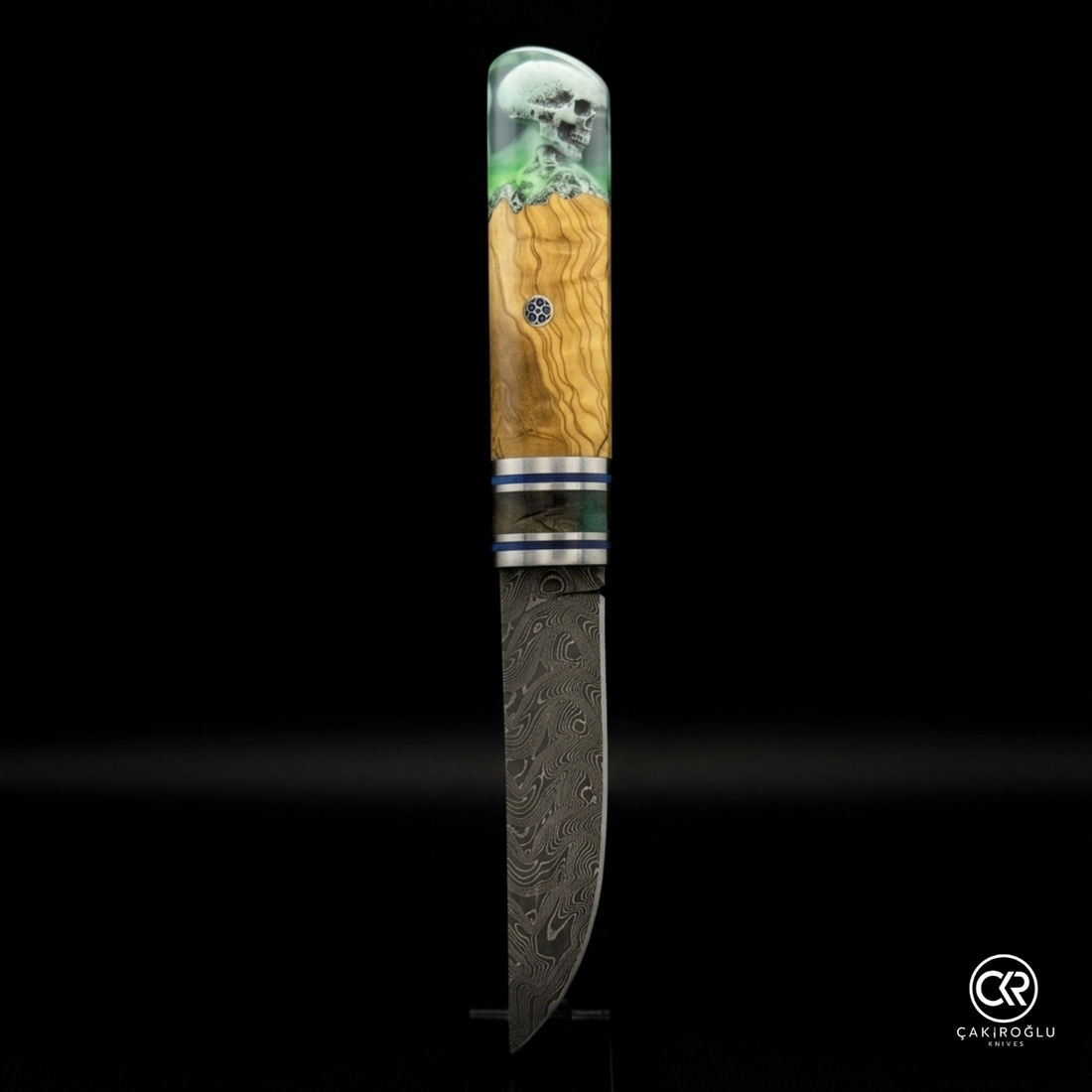 Handcrafted Damascus Steel Custom Pukko Knife - Epoxy Hybrid Handle