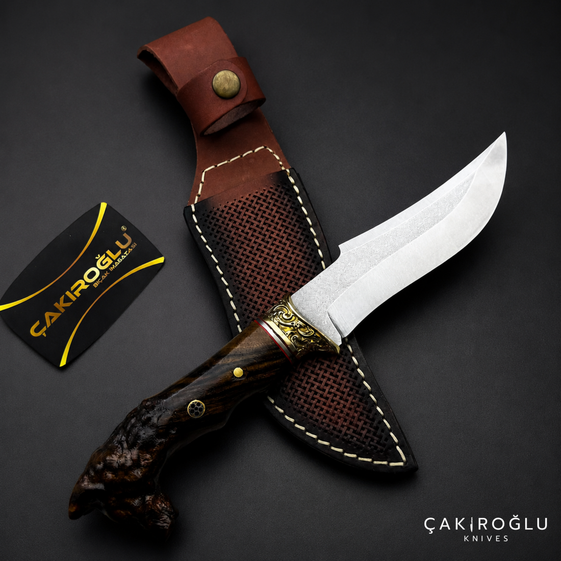 Wolf Head Custom Handmade Hunting Knife with Sheath, 4116 Stainless Steel
