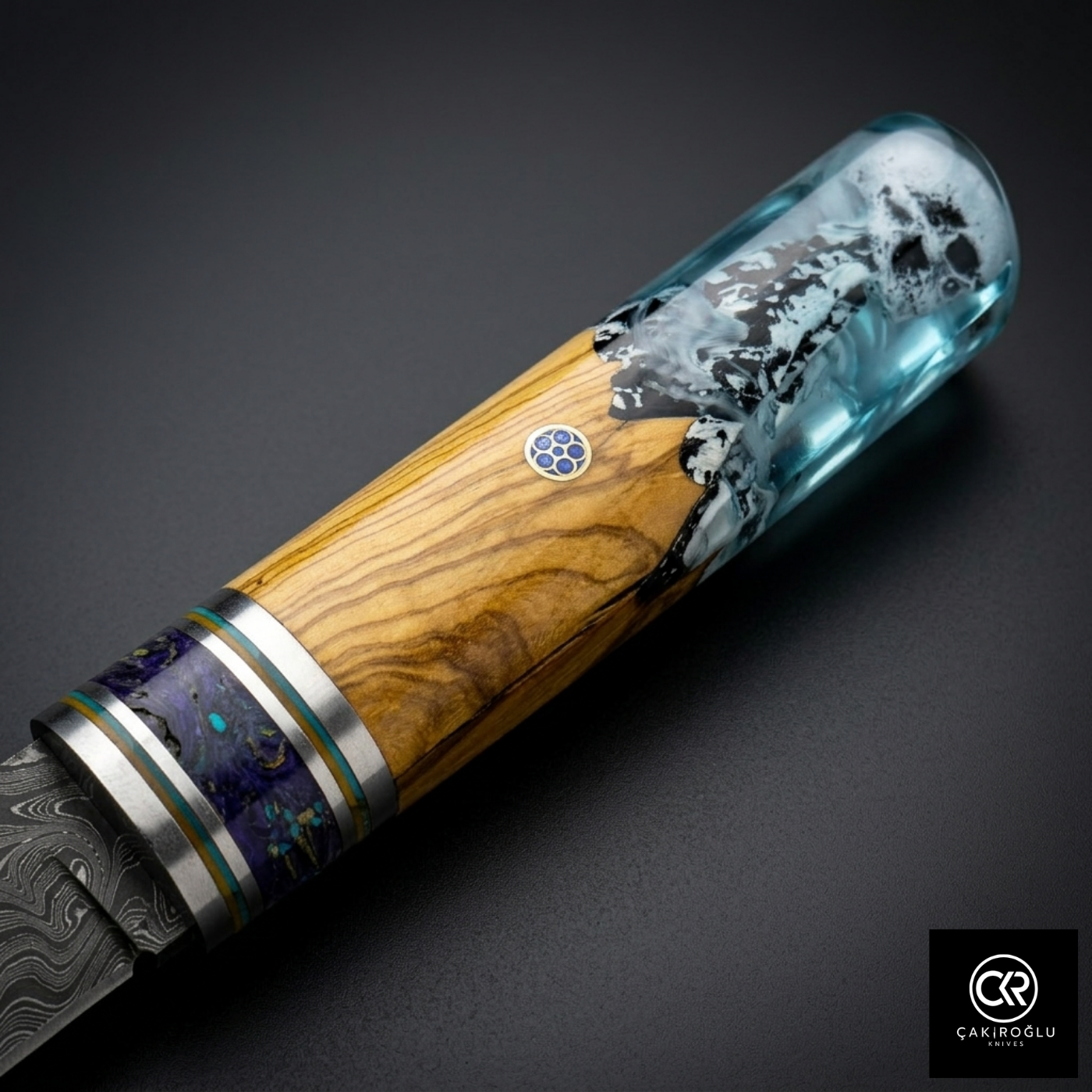 Handcrafted Damascus Steel Custom Pukko Knife - Epoxy Hybrid Handle