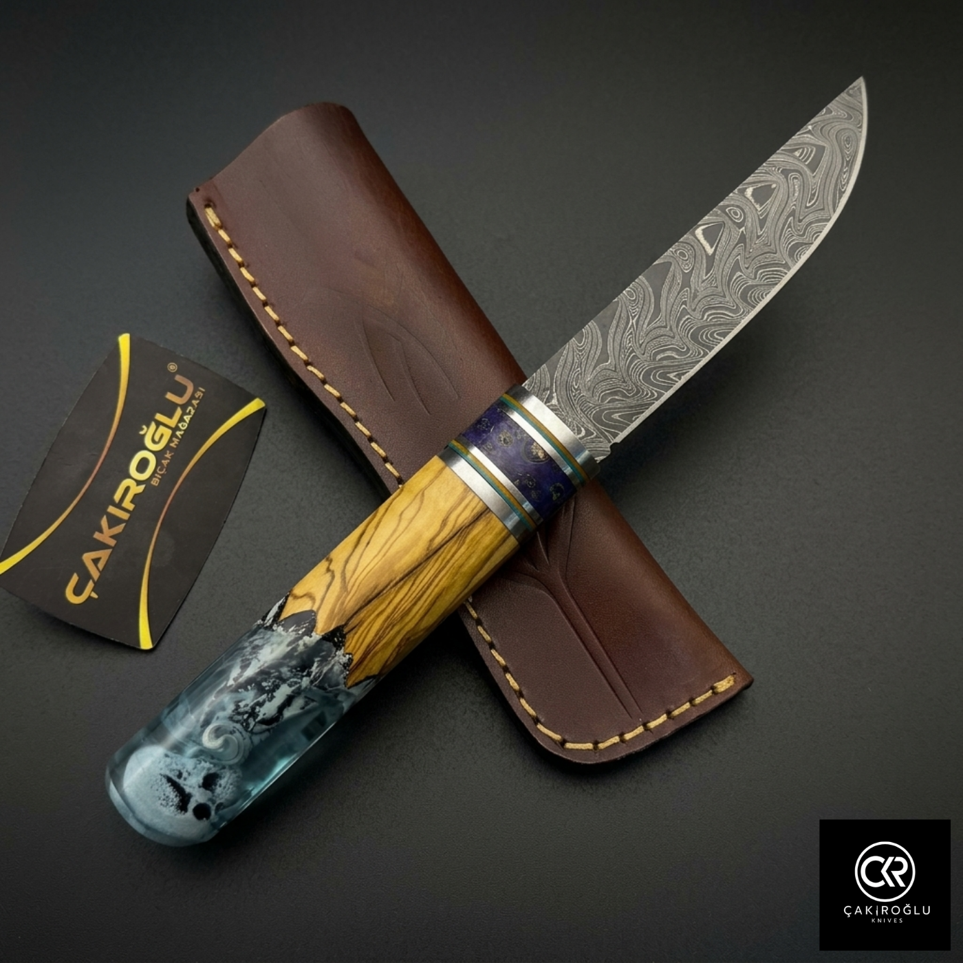 Handcrafted Damascus Steel Custom Pukko Knife - Epoxy Hybrid Handle
