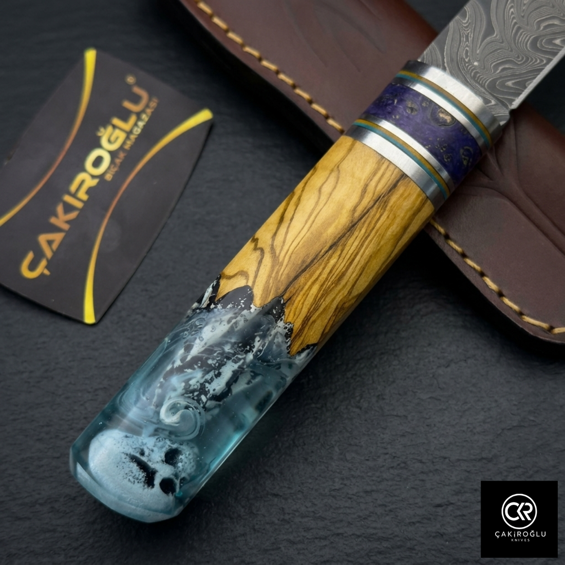 Handcrafted Damascus Steel Custom Pukko Knife - Epoxy Hybrid Handle