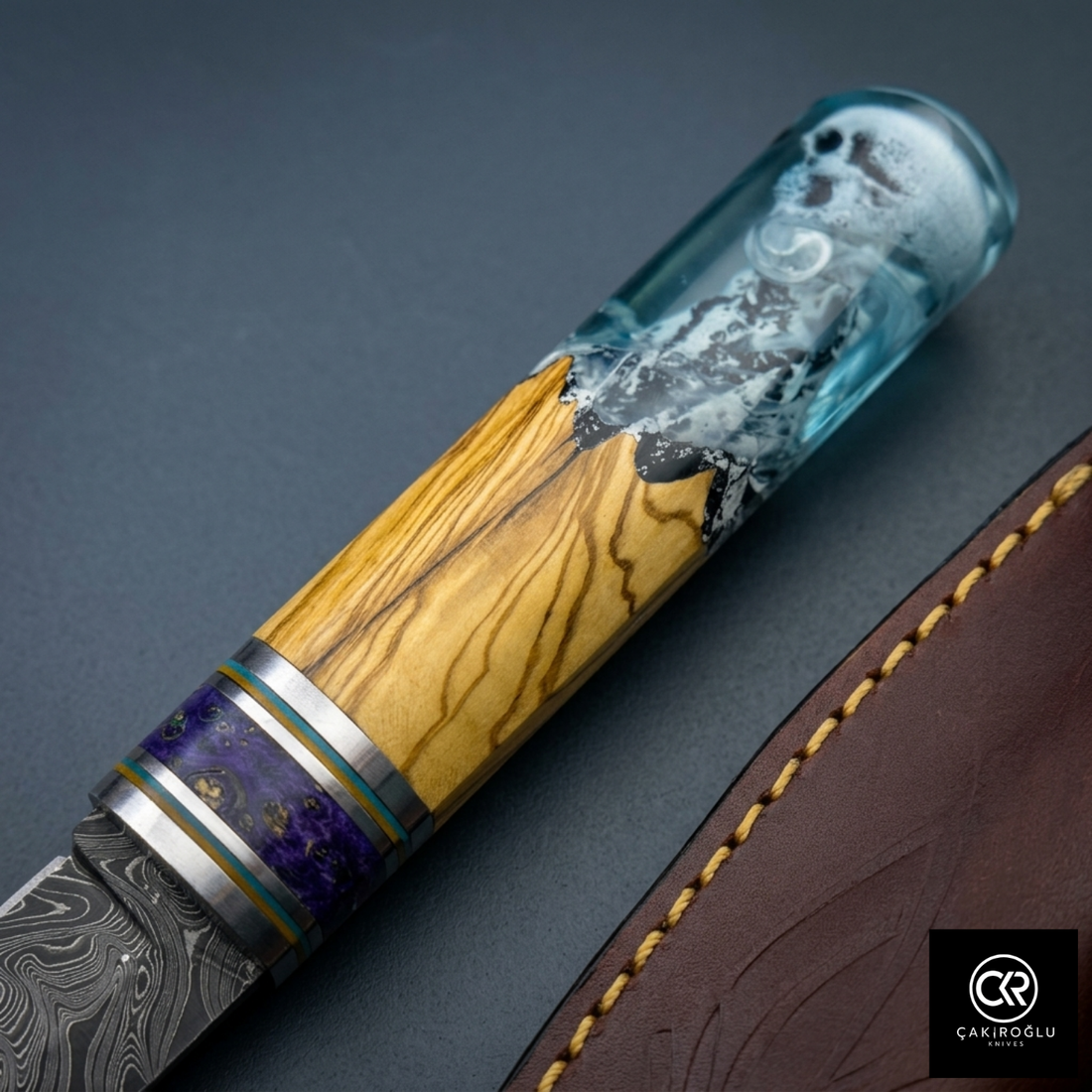 Handcrafted Damascus Steel Custom Pukko Knife - Epoxy Hybrid Handle