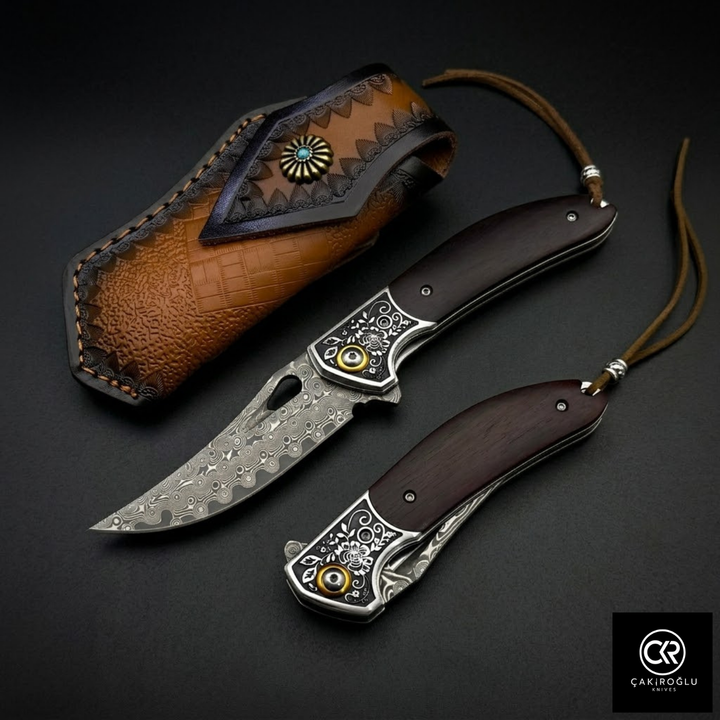 Damascus Steel Folding Knife with Cocobolo Handle