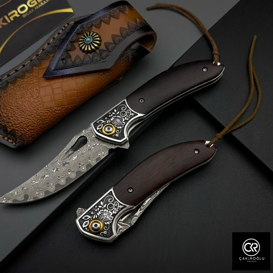 Damascus Steel Folding Knife with Cocobolo Handle