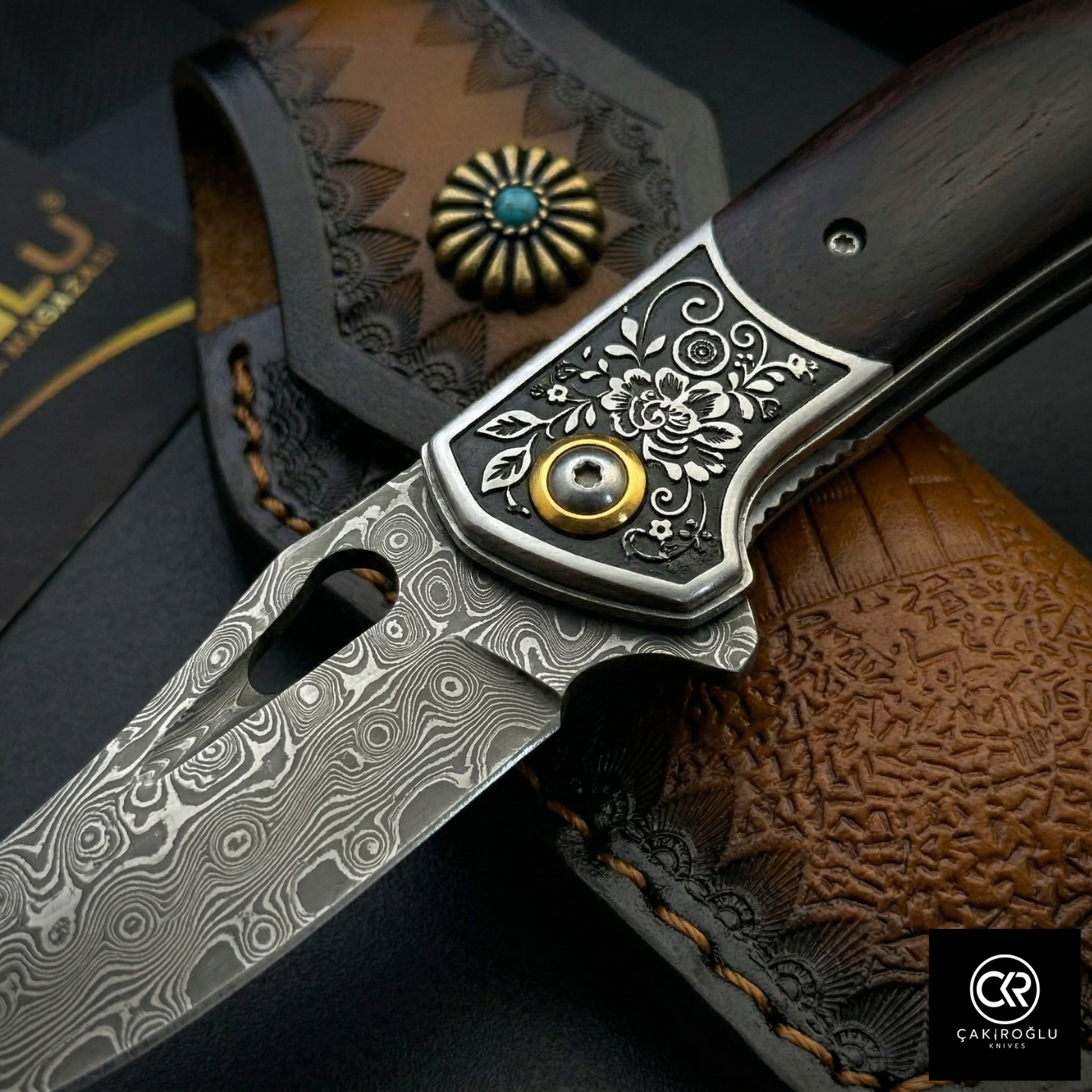 Damascus Steel Folding Knife with Cocobolo Handle