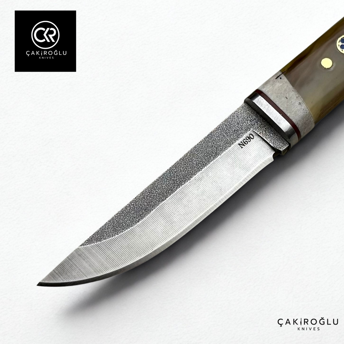 Custom Knife with Bone Stand - Bone (Ram Horn) Handle