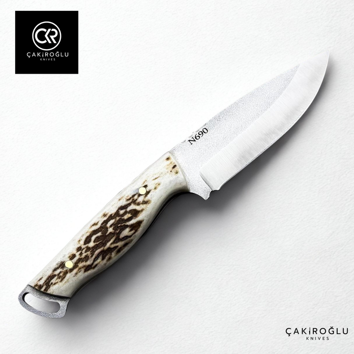 Handcrafted Custom Hunting Knife - N690 Böhler Steel & Deer Antler Handle