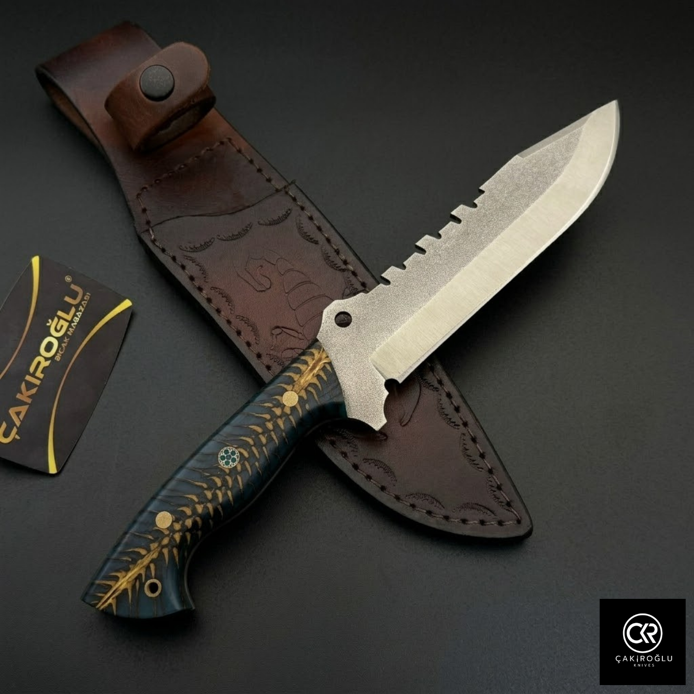 Handmade Custom N690 Steel Hunting Knife, Epoxy Pine Cone Handle, Luxury Gift for Adventurers