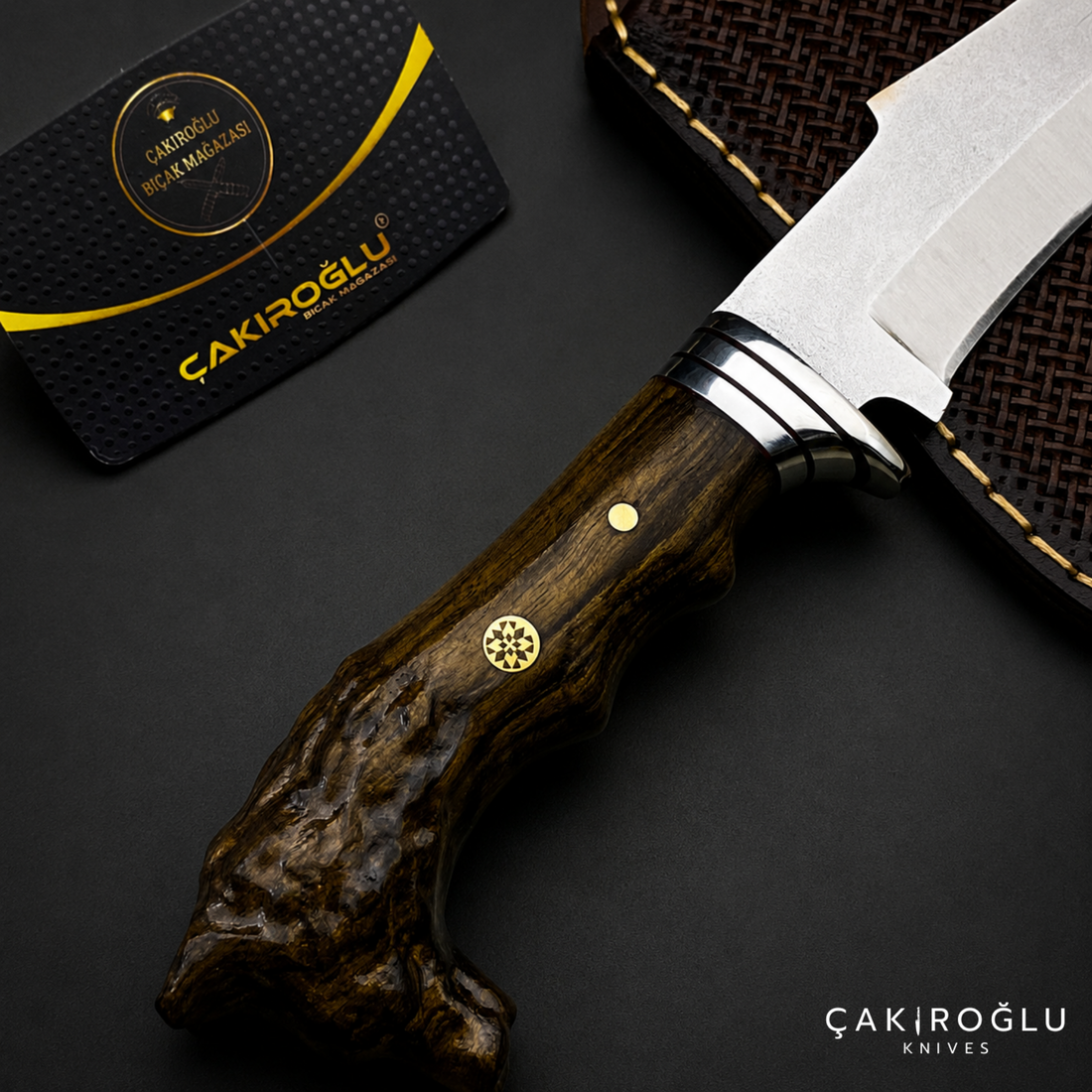 Wolf Head Custom Handmade Hunting Knife, Leather Sheath, 4116 Stainless Steel