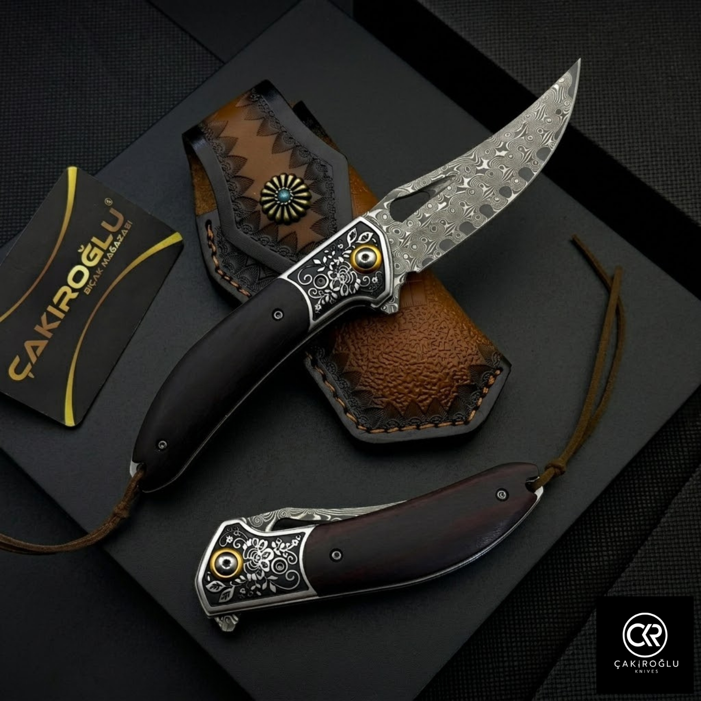 Damascus Steel Folding Knife with Cocobolo Handle