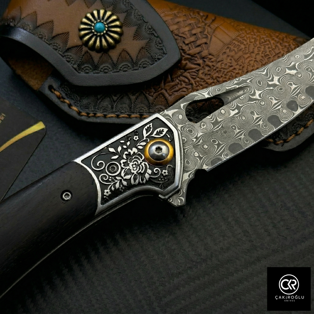 Damascus Steel Folding Knife with Cocobolo Handle