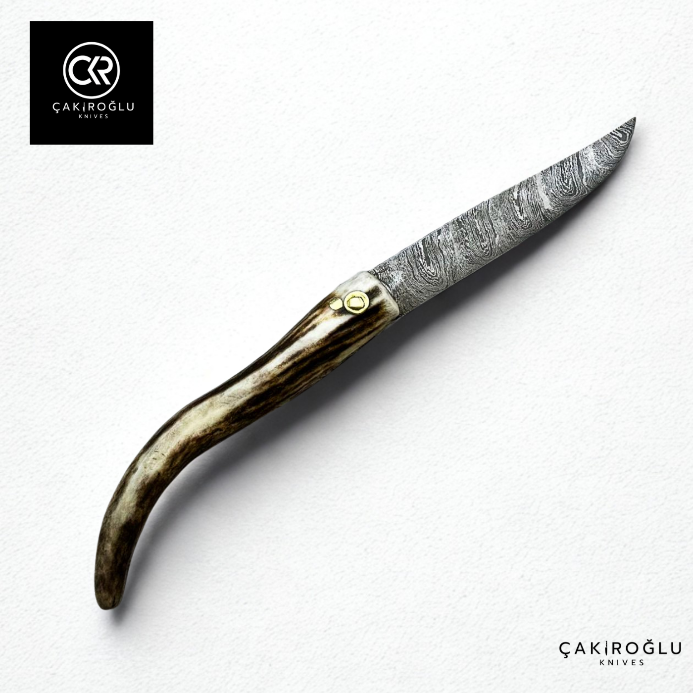 Handcrafted Custom Classic Style Folding Knife - Damascus Steel & Deer Antler Handle