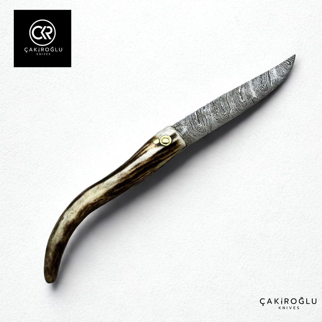 Handcrafted Custom Classic Style Folding Knife - Damascus Steel & Deer Antler Handle