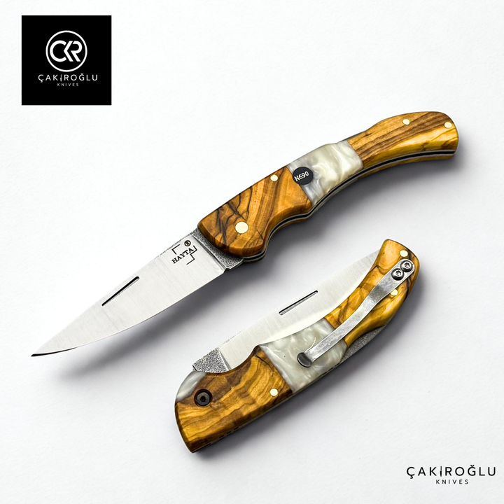 Hayta V1 Pearl White Handcrafted Pocket Knife