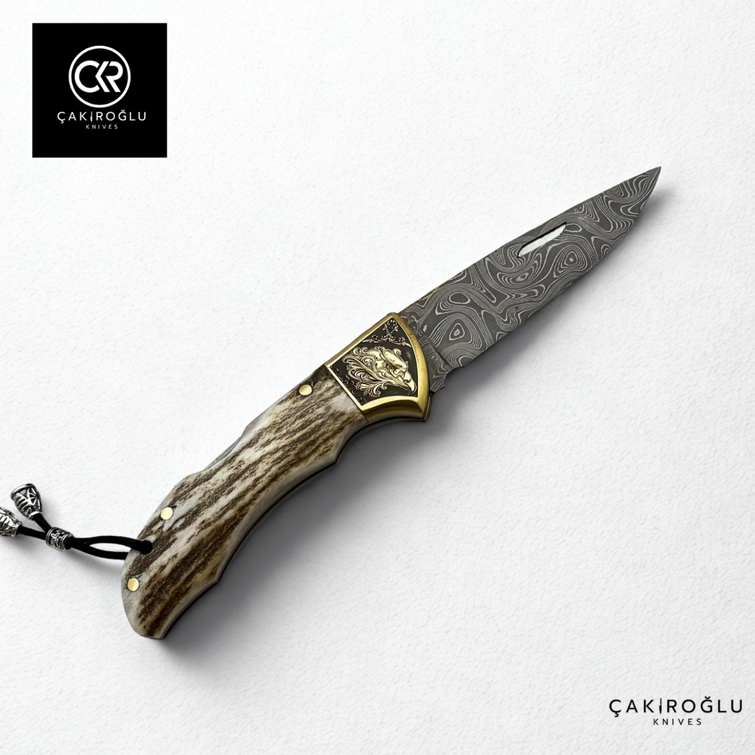 Showy Elite Medium Size Handcrafted Custom-made Folding Knife - Damascus Steel & Engraved Apron