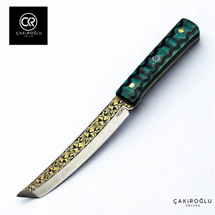 Seiryu Tanto - Limited Collector’s Edition N690 Knife with Gold Engraving & Lamine Handle