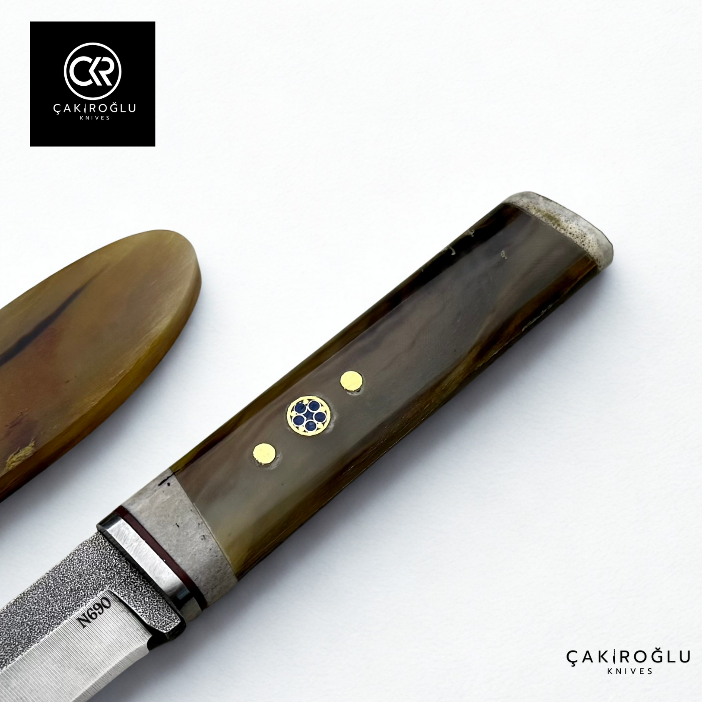 Custom Knife with Bone Stand - Bone (Ram Horn) Handle