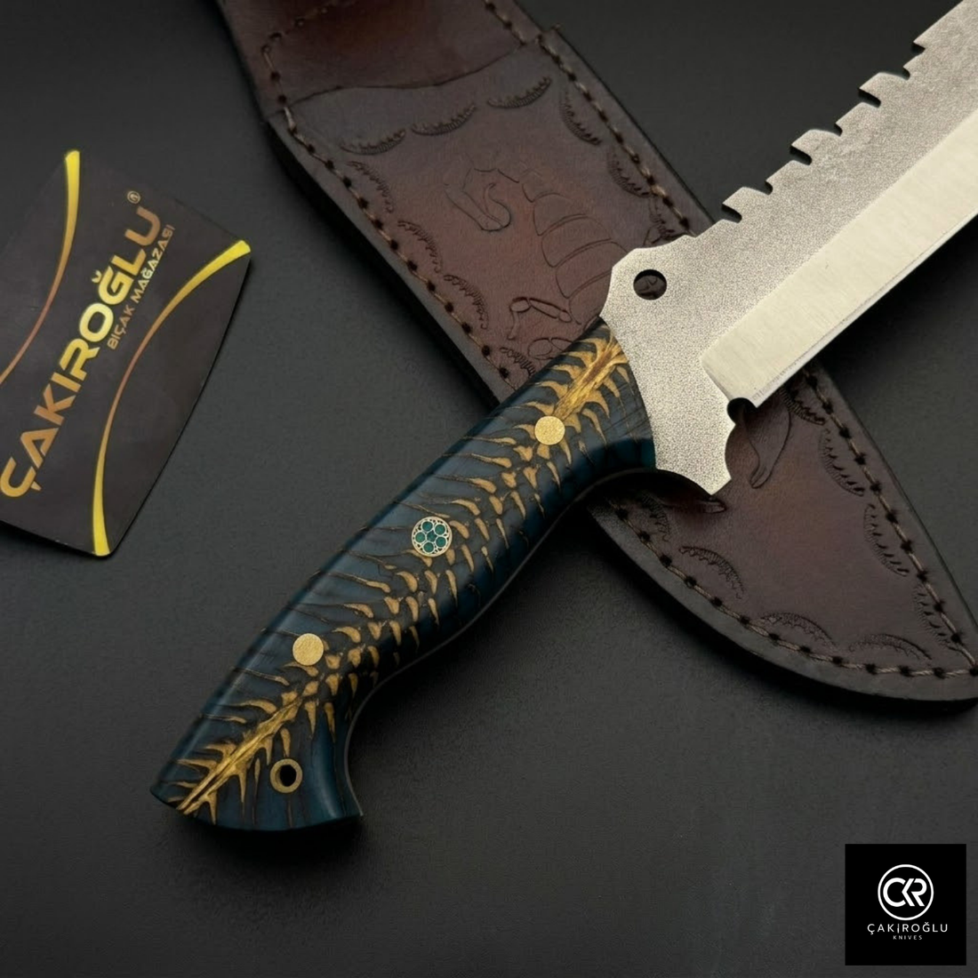 Handmade Custom N690 Steel Hunting Knife, Epoxy Pine Cone Handle, Luxury Gift for Adventurers