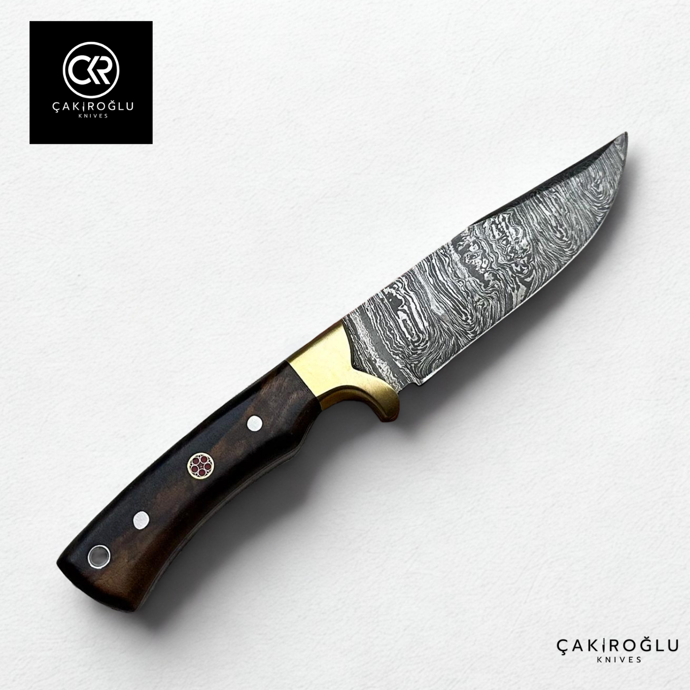 Handcrafted Custom-made Damascus Steel Hunting Knife with Brass Apron