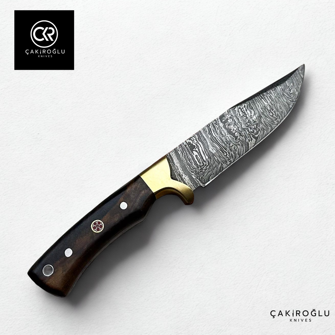 Handcrafted Custom-made Damascus Steel Hunting Knife with Brass Apron