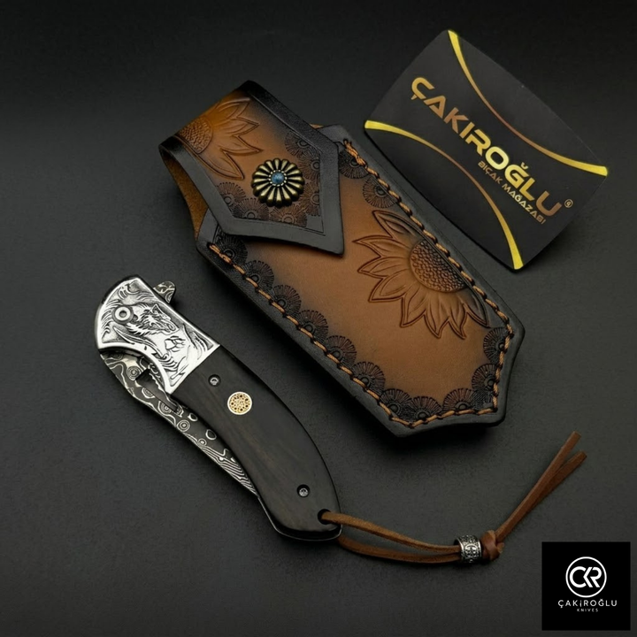 Damascus Steel Folding Knife with Wenge Handle