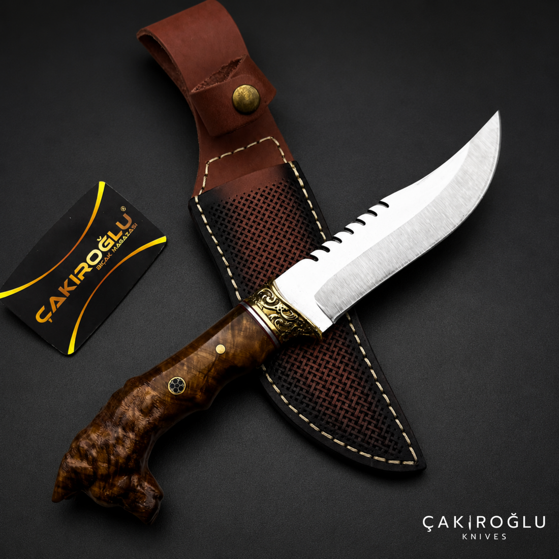 Wolf Head Custom Handmade Hunting Knife with Sheath, 4116 Stainless Steel