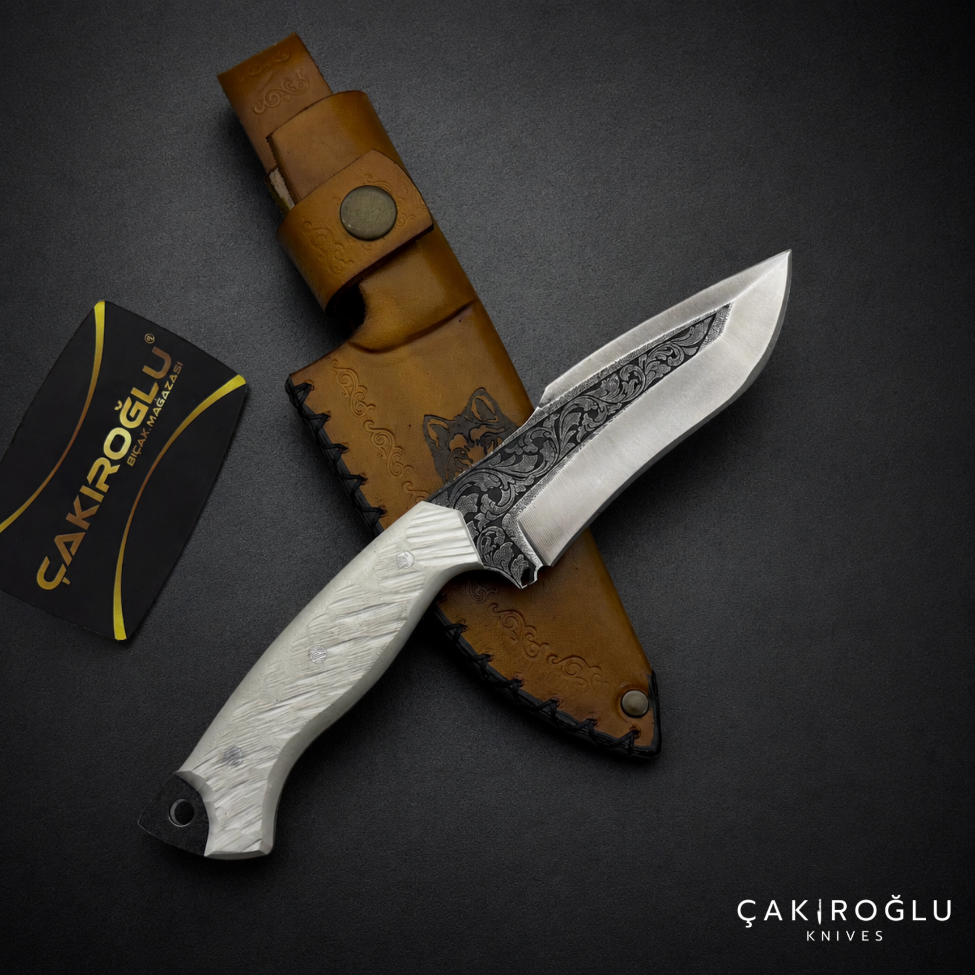 Custom Handmade Engraved N690 Hunting Knife with Sheath
