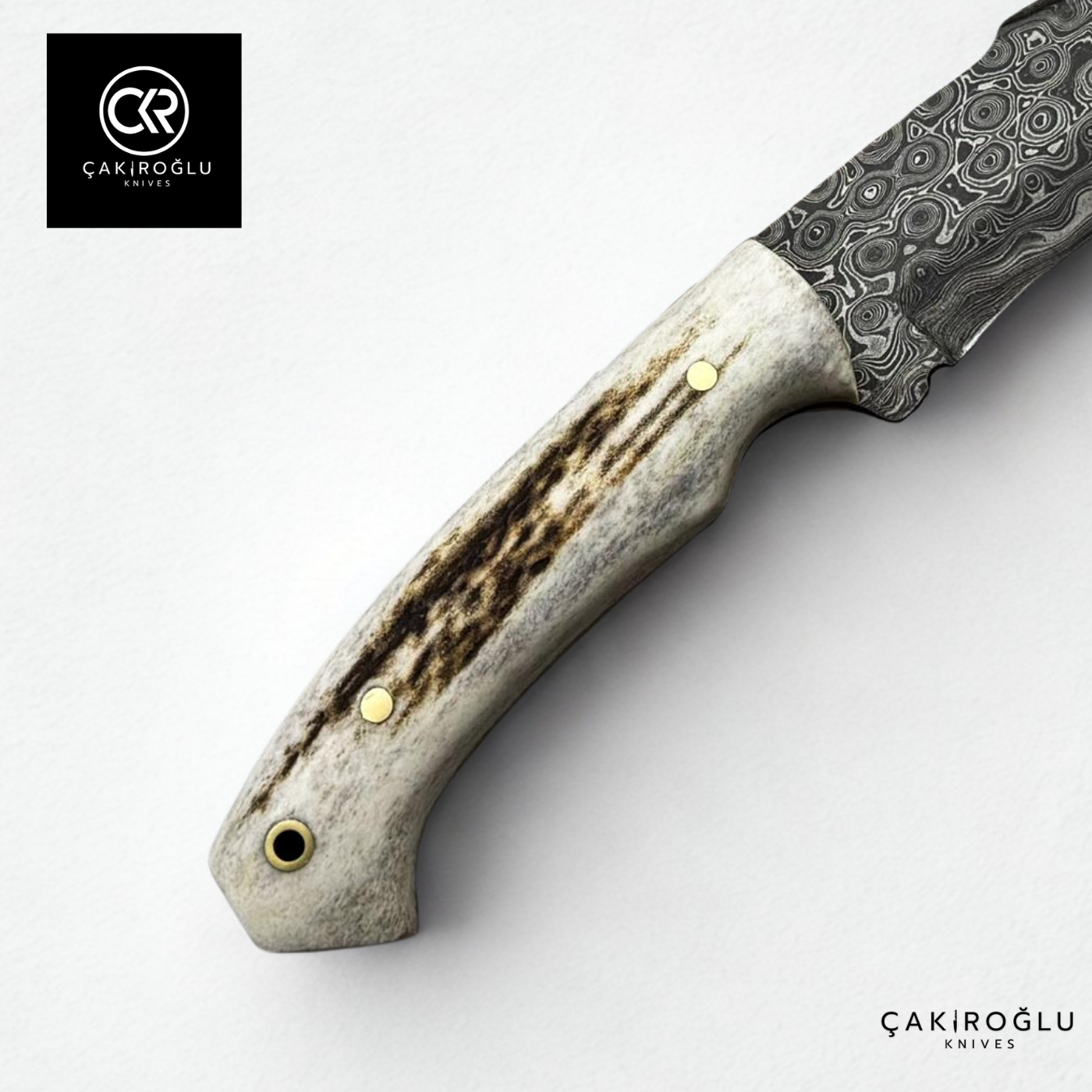 Handcrafted Custom-made Damascus Steel & Deer Antler Handle Hunting Knife