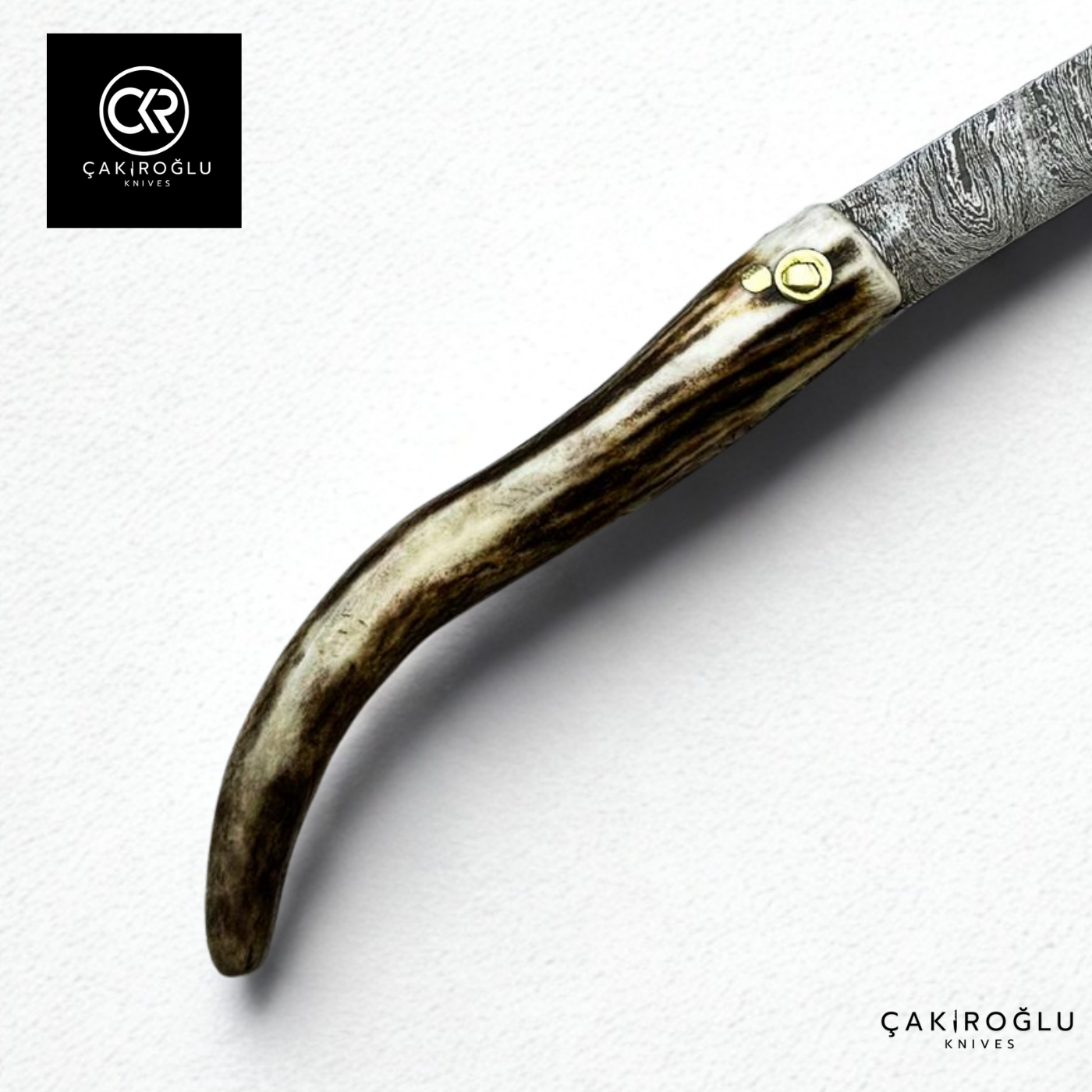 Handcrafted Custom Classic Style Folding Knife - Damascus Steel & Deer Antler Handle