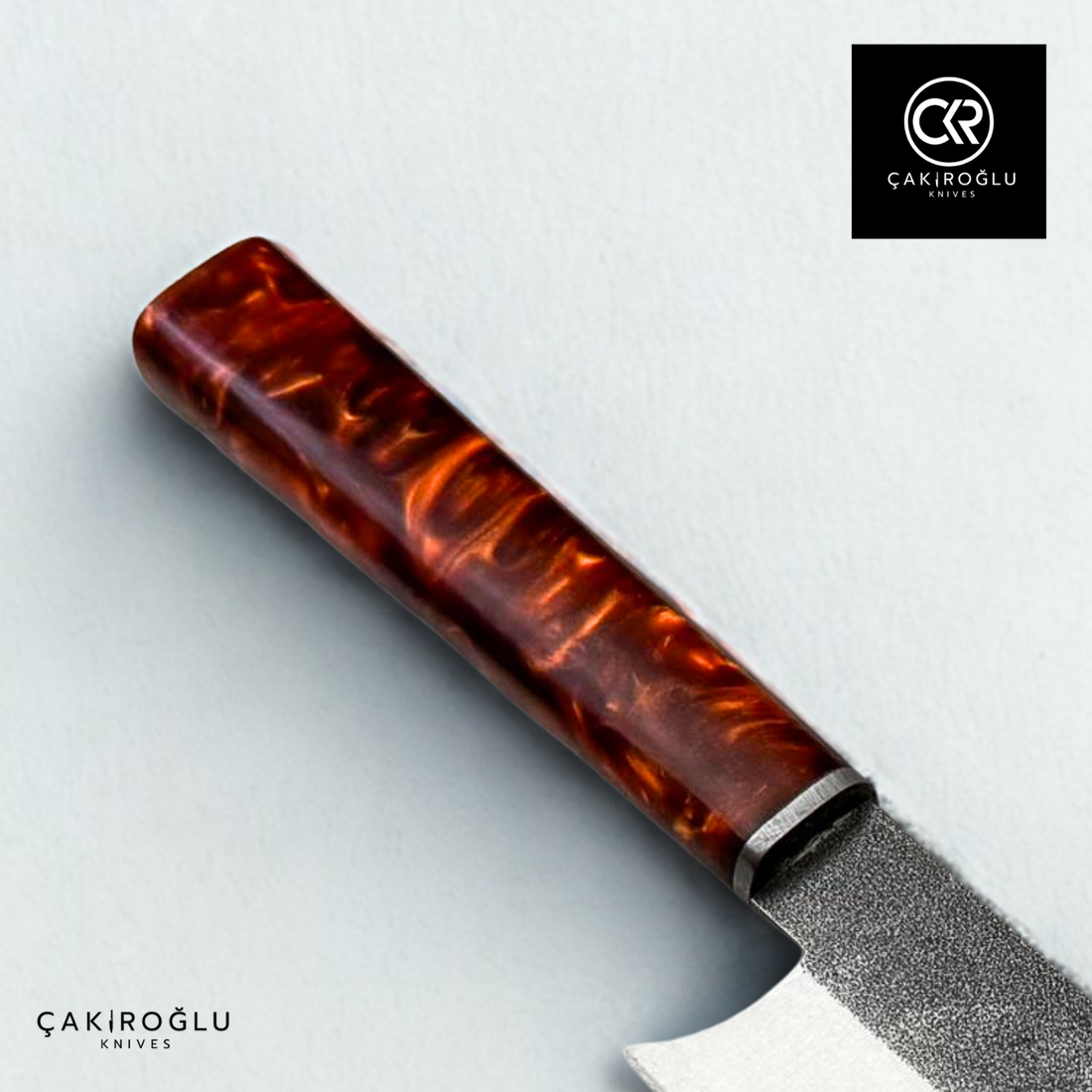 Santoku Model Handcrafted Chef Knife - N690 Böhler Steel & Epoxy Amber Handle