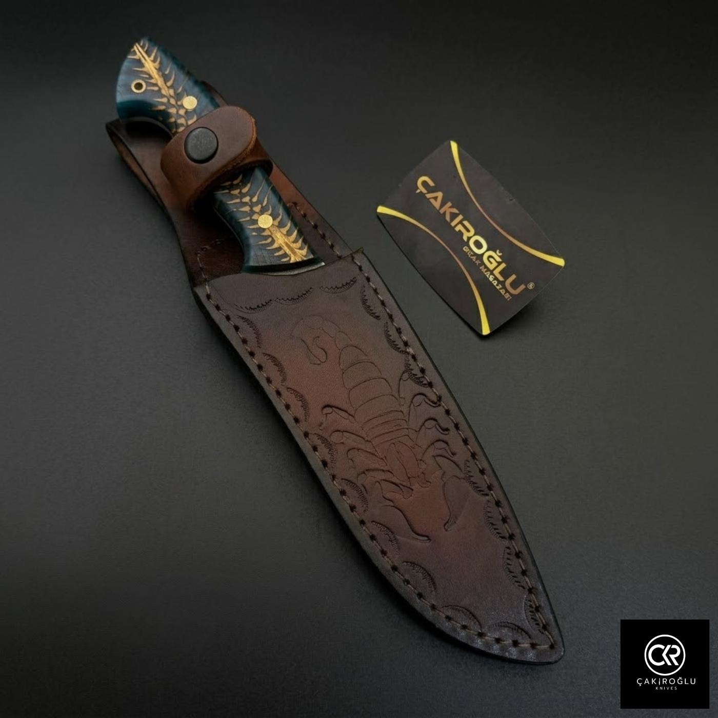 Handmade Custom N690 Steel Hunting Knife, Epoxy Pine Cone Handle, Luxury Gift for Adventurers