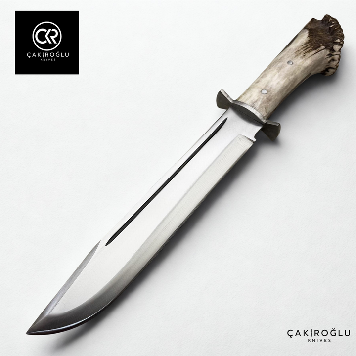 Handcrafted Custom-made Heavy Duty Machete Bowie Knife - Genuine Forged Scissors Steel & Root Stag Horn Handle