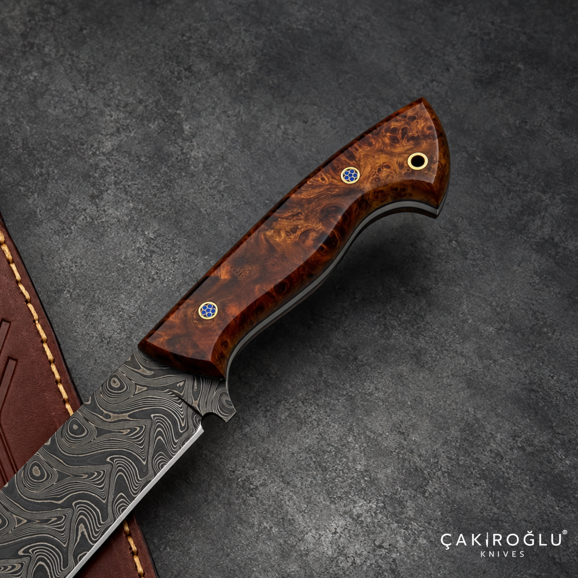 Handmade Damascus Steel Hunting Knife with Sheath - Stabilize Handle