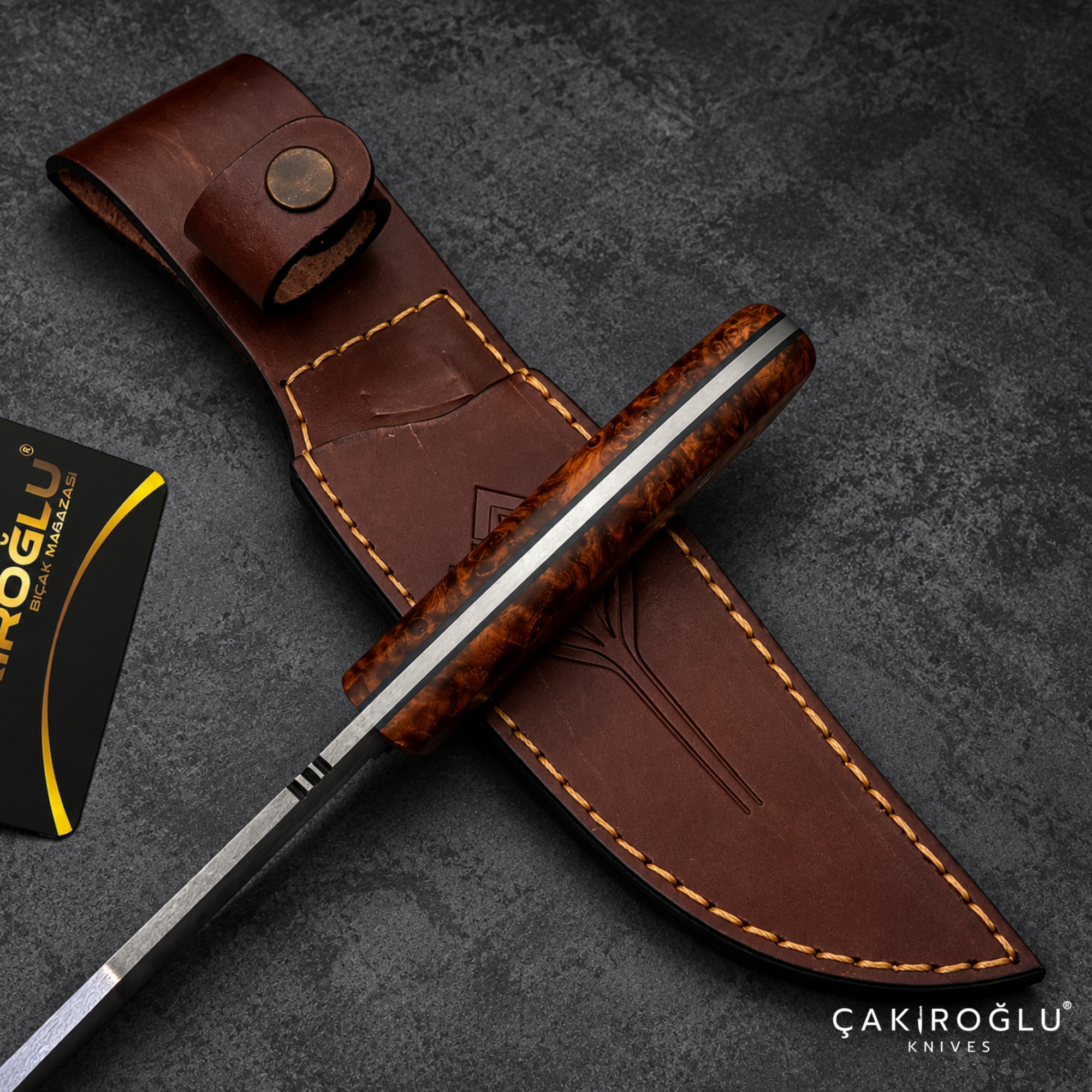 Handmade Damascus Steel Hunting Knife with Sheath - Stabilize Handle