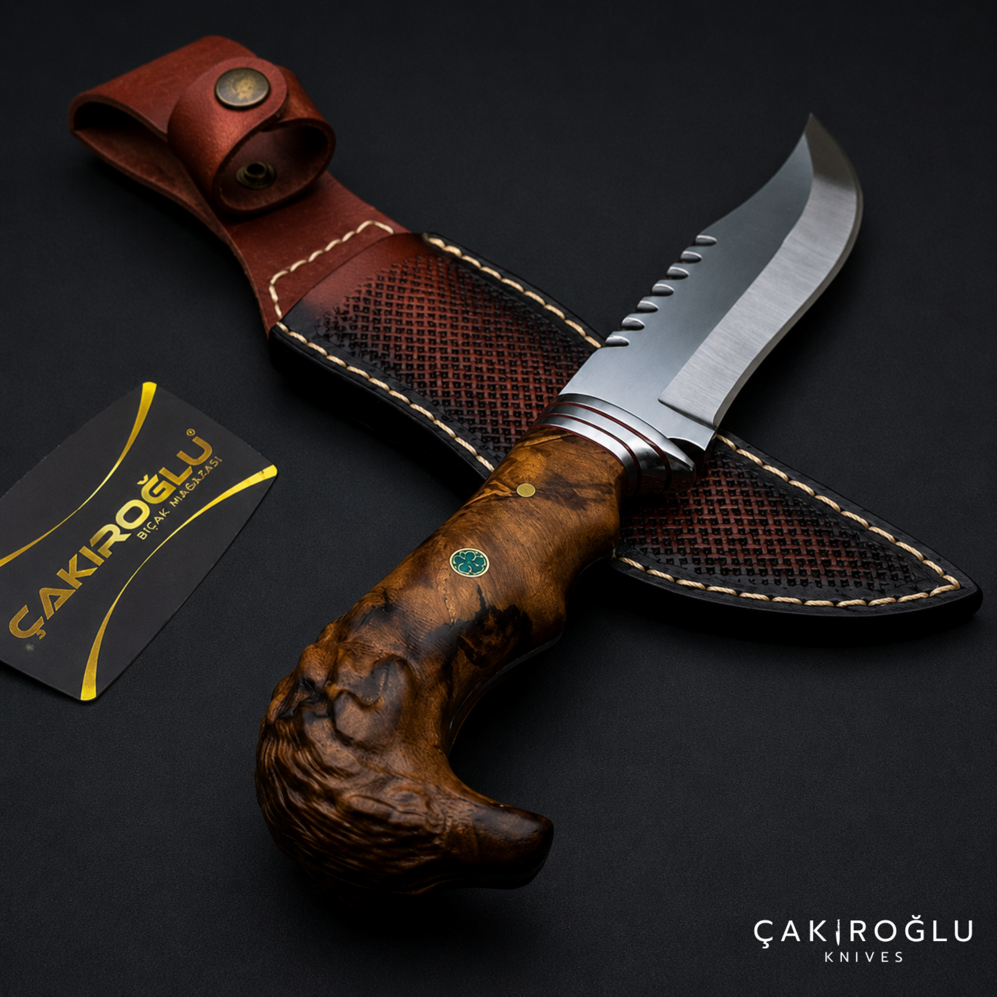 Eagle Head Custom Handmade Hunting Knife with Sheath, 4116 Stainless Steel
