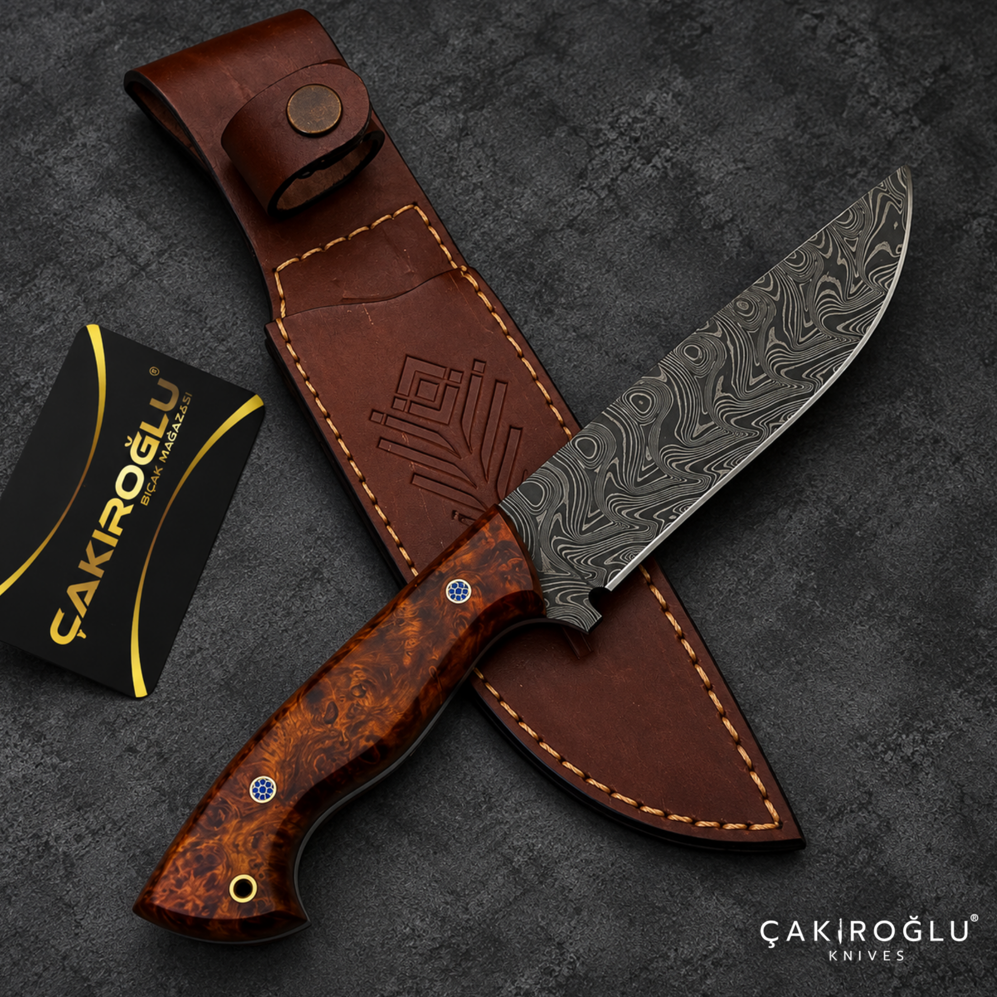 Handmade Damascus Steel Hunting Knife with Sheath - Stabilize Handle