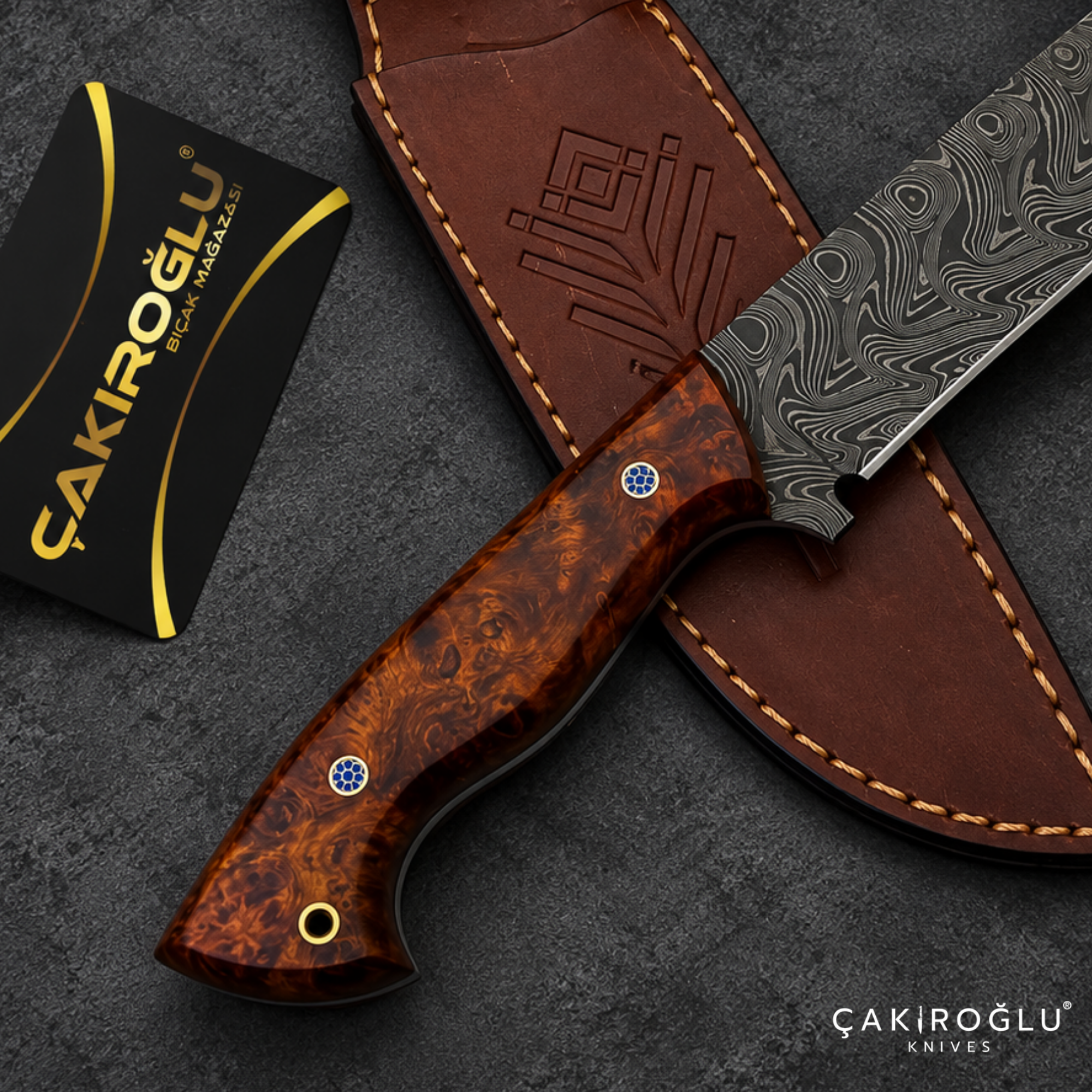 Handmade Damascus Steel Hunting Knife with Sheath - Stabilize Handle