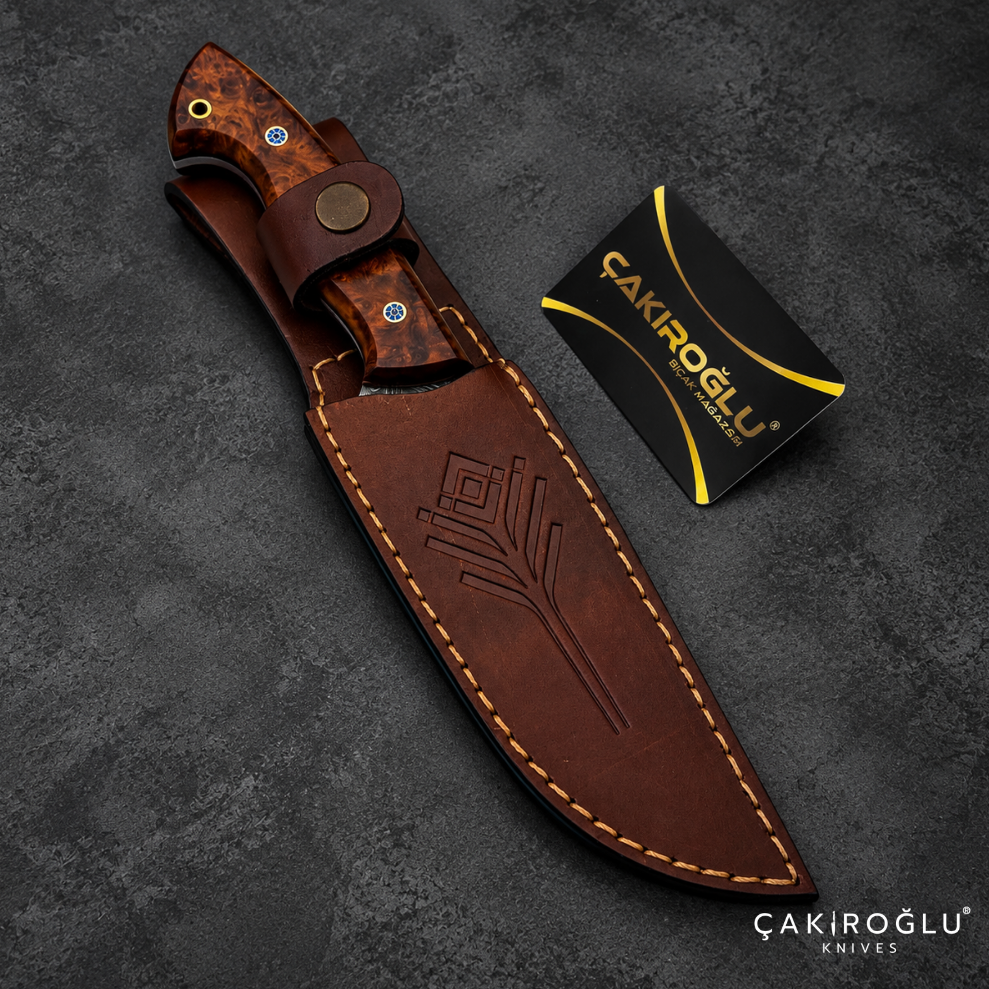 Handmade Damascus Steel Hunting Knife with Sheath - Stabilize Handle