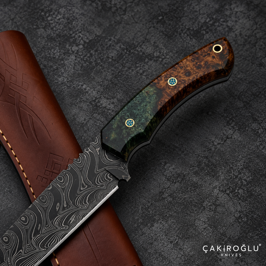 Handmade Damascus Steel Hunting Knife with Sheath - Stabilize Handle