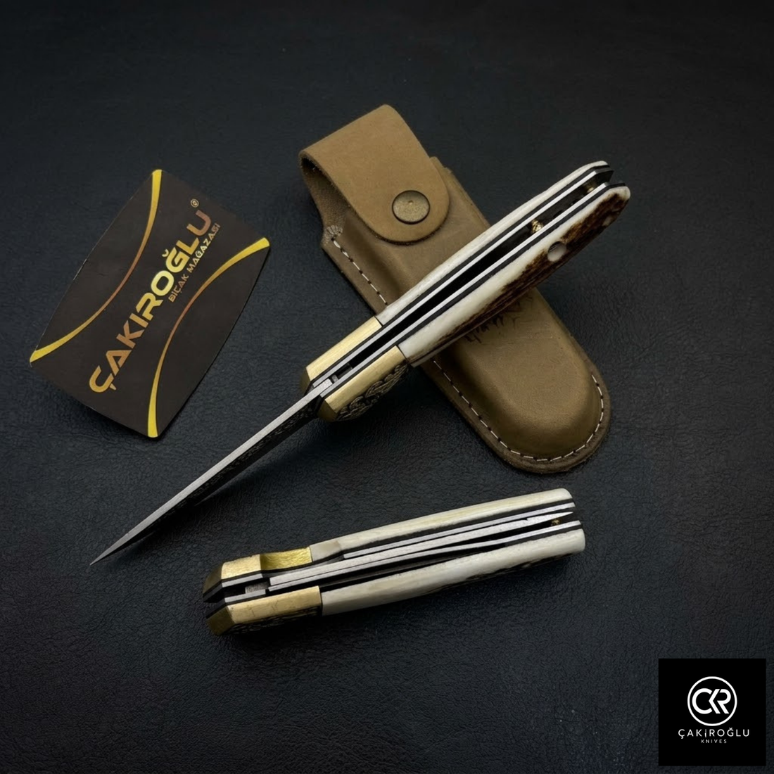 Gentleman Plus - Handcrafted Engraved Böhler N690 Steel Folding Knife with Deer Antler Handle