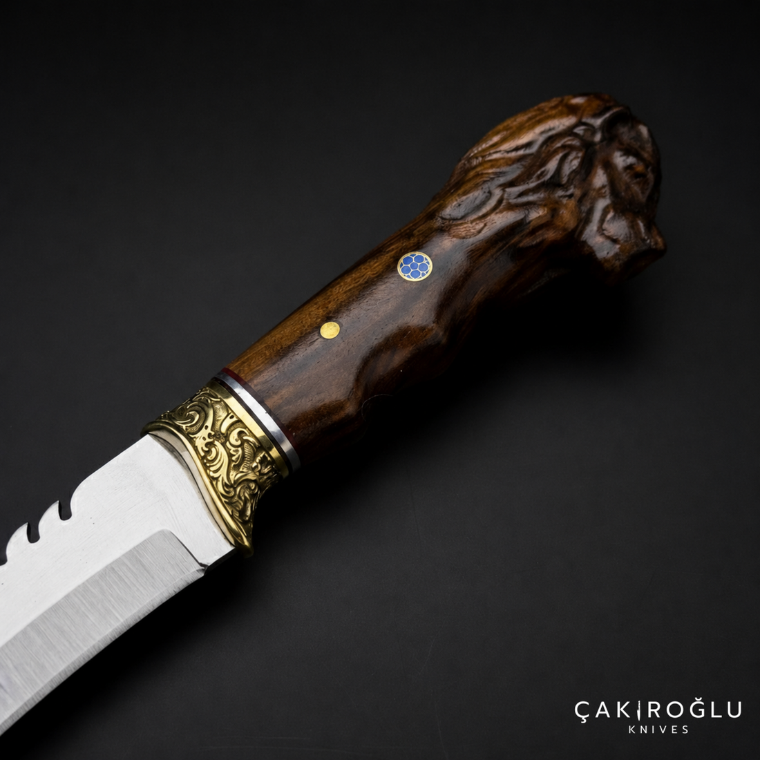 Lion Head Custom Handmade Hunting Knife with Sheath, 4116 Stainless Steel