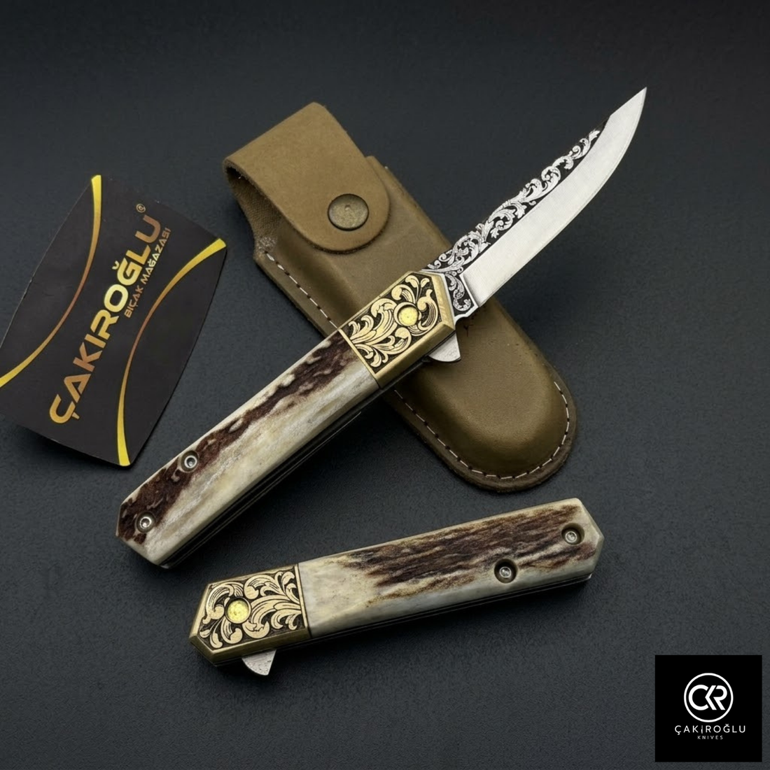 Gentleman Plus - Handcrafted Engraved Böhler N690 Steel Folding Knife with Deer Antler Handle