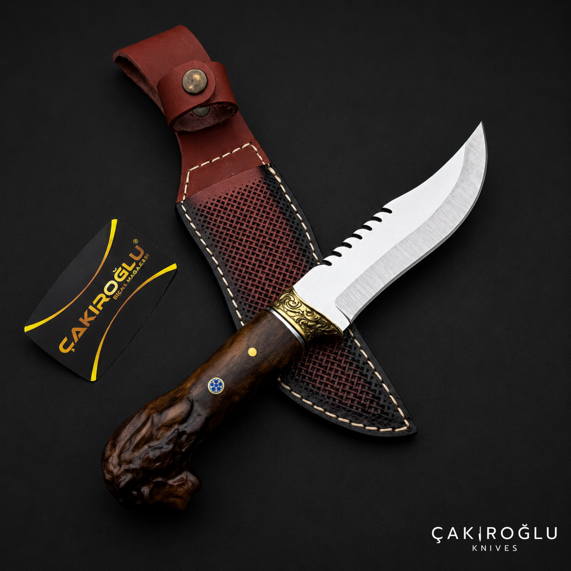 Lion Head Custom Handmade Hunting Knife with Sheath, 4116 Stainless Steel