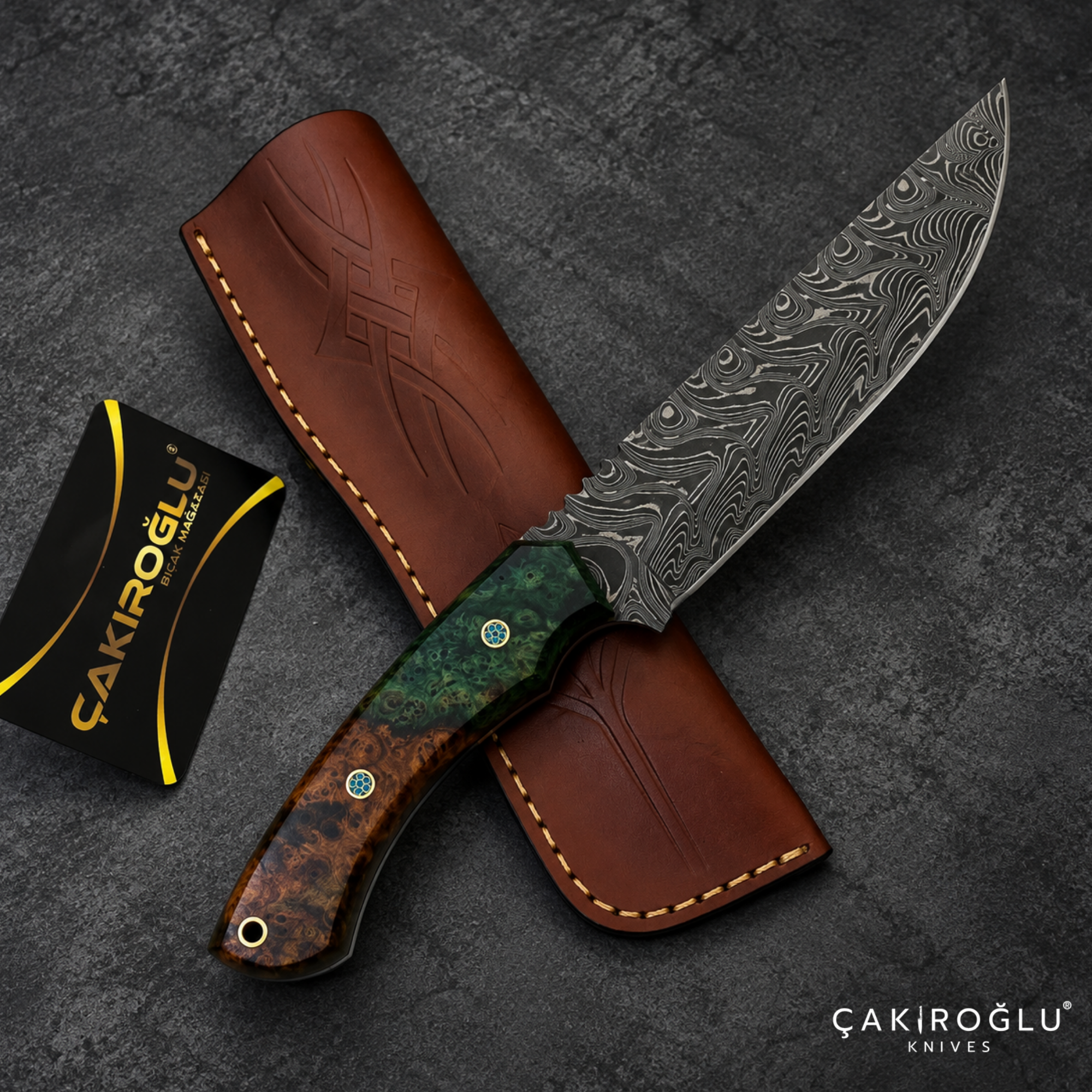 Handmade Damascus Steel Hunting Knife with Sheath - Stabilize Handle