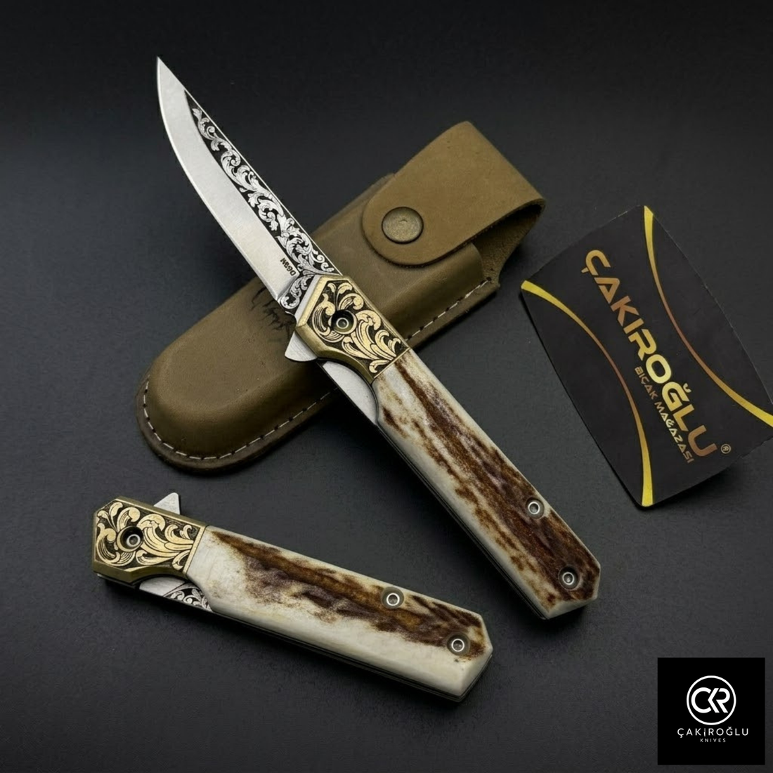 Gentleman Plus - Handcrafted Engraved Böhler N690 Steel Folding Knife with Deer Antler Handle